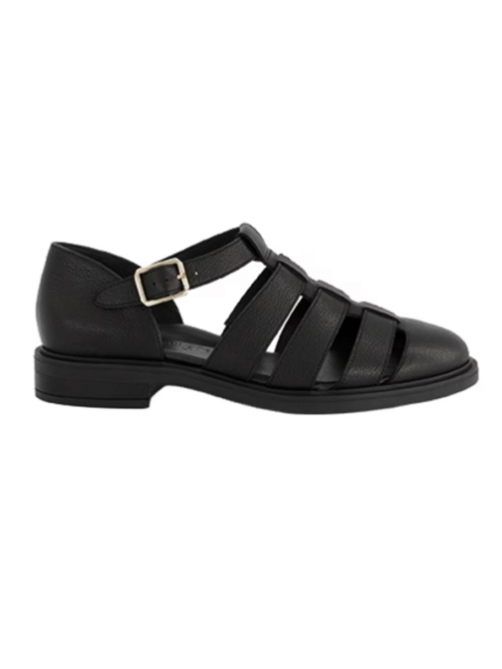 Black leather sandals.  Women’s US sizes